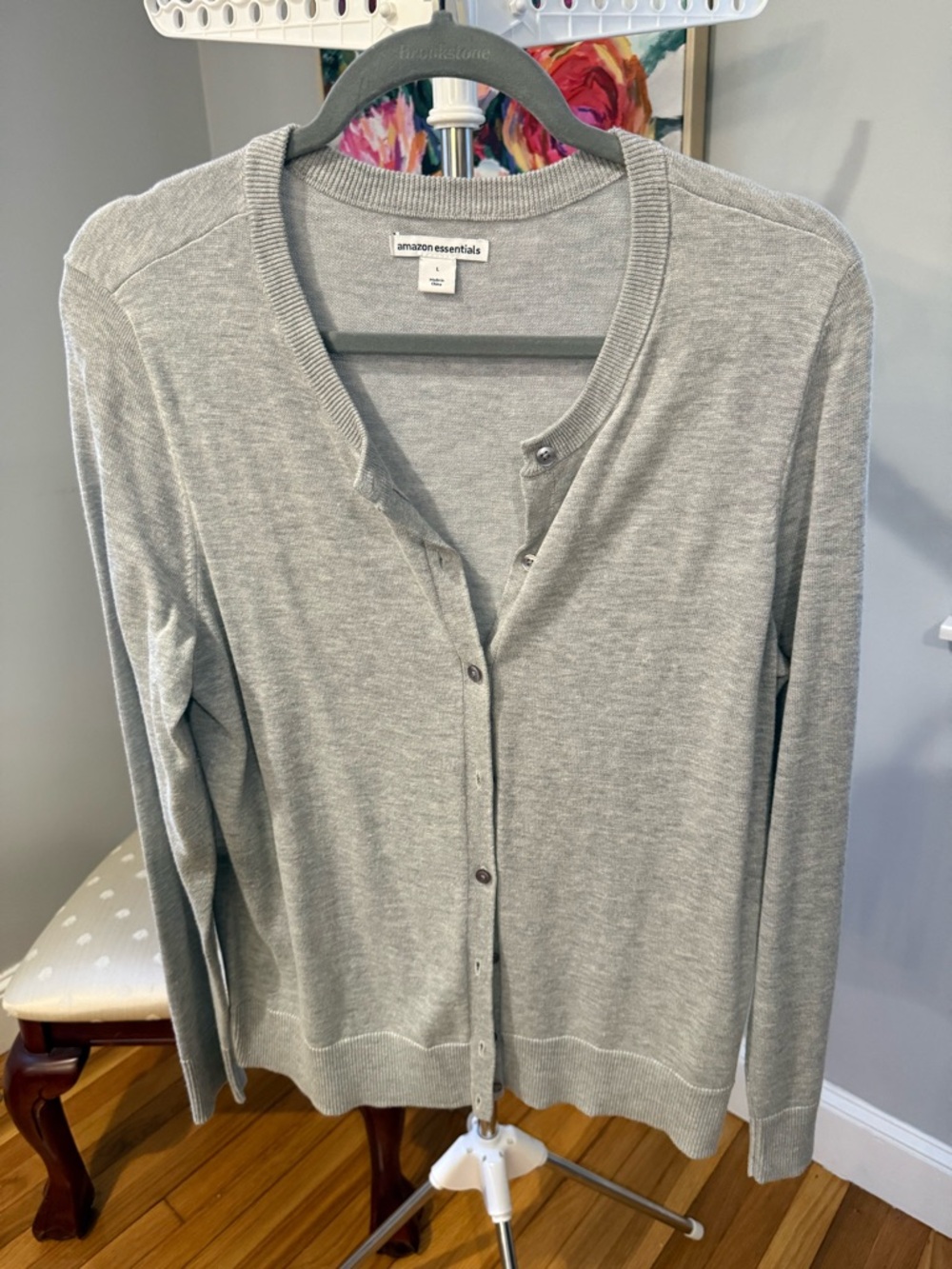 Amazon Essentials Light Gray Women's Crewneck Button Cardigan